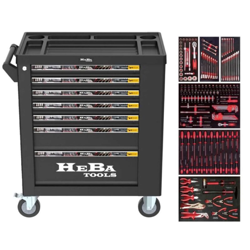 HEBA tools værktøjsvogn med 7 skuffer og sideskab 183 dele